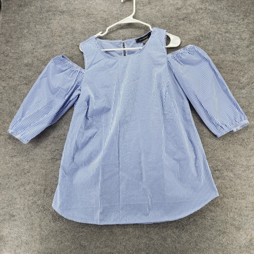 Ashley Stewart Shirt Womens 12 Cold Shoulder Blue Striped